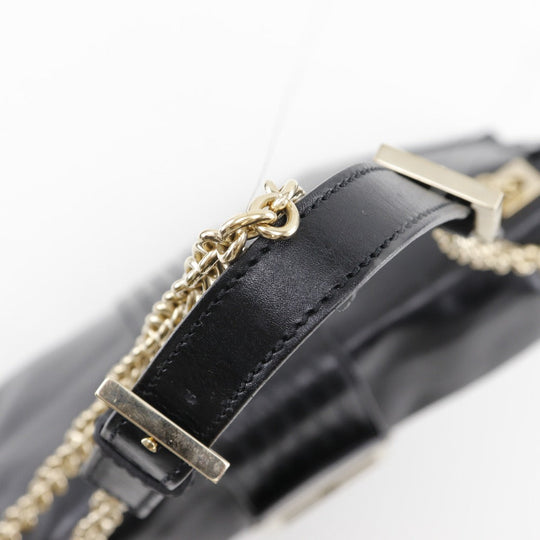 FENDI Tote Bag leather black 2WAYShoulder Chain tote Women Used Authentic