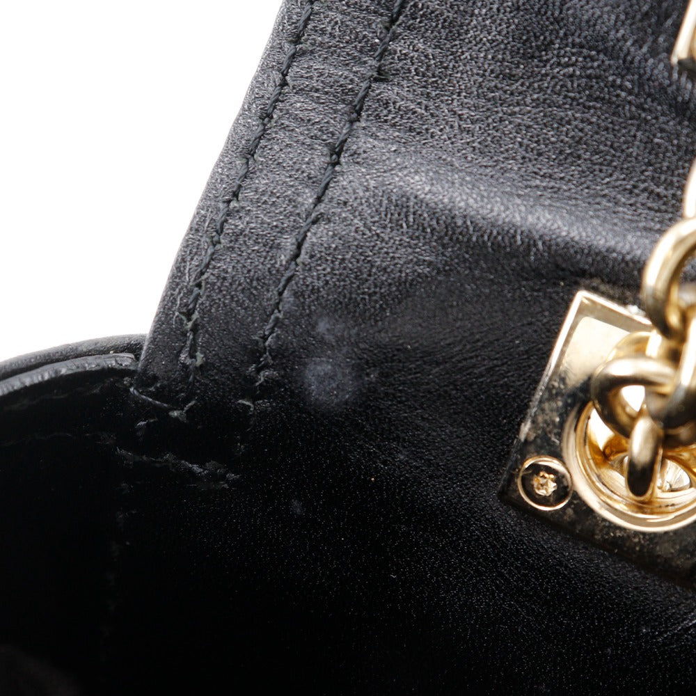 FENDI Tote Bag leather black 2WAYShoulder Chain tote Women Used Authentic