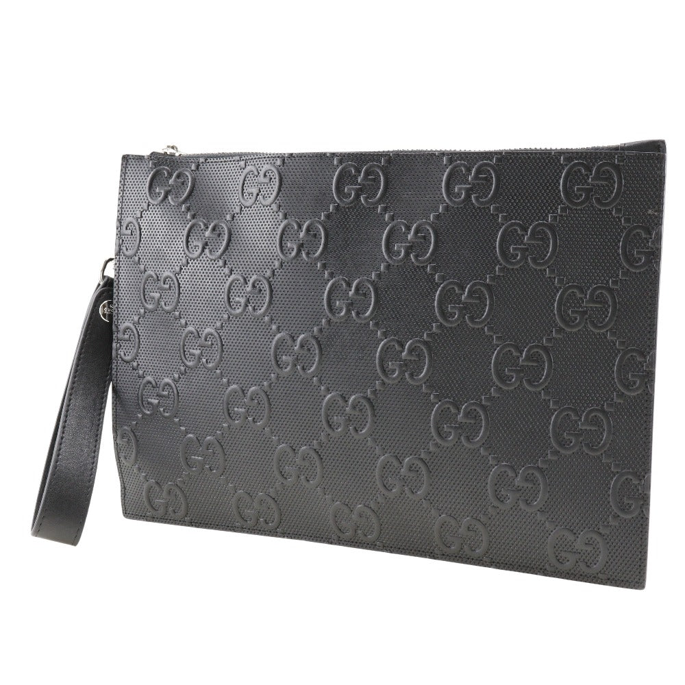 GUCCI Clutch bag 625569 leather black GG emboss mens Used Authentic