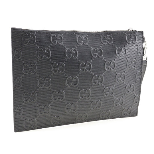 GUCCI Clutch bag 625569 leather black GG emboss mens Used Authentic