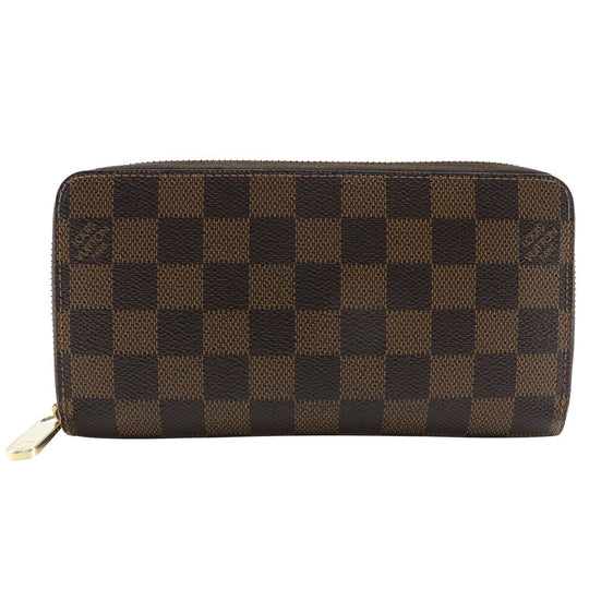 LOUIS VUITTON Long Wallet Purse N60015 Damier canvas Brown Zippy wallet mens(Unisex) Used Authentic