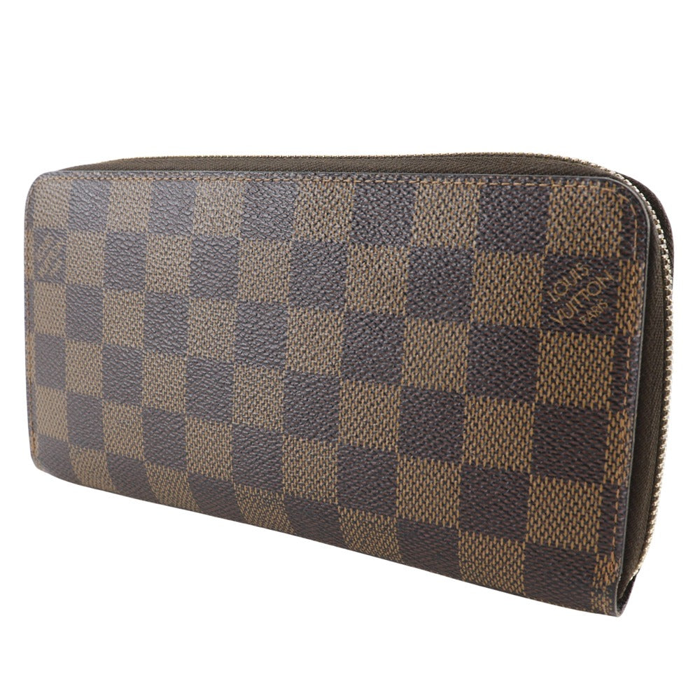 LOUIS VUITTON Long Wallet Purse N60015 Damier canvas Brown Zippy wallet mens(Unisex) Used Authentic