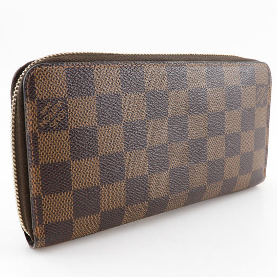 LOUIS VUITTON Long Wallet Purse N60015 Damier canvas Brown Zippy wallet mens(Unisex) Used Authentic
