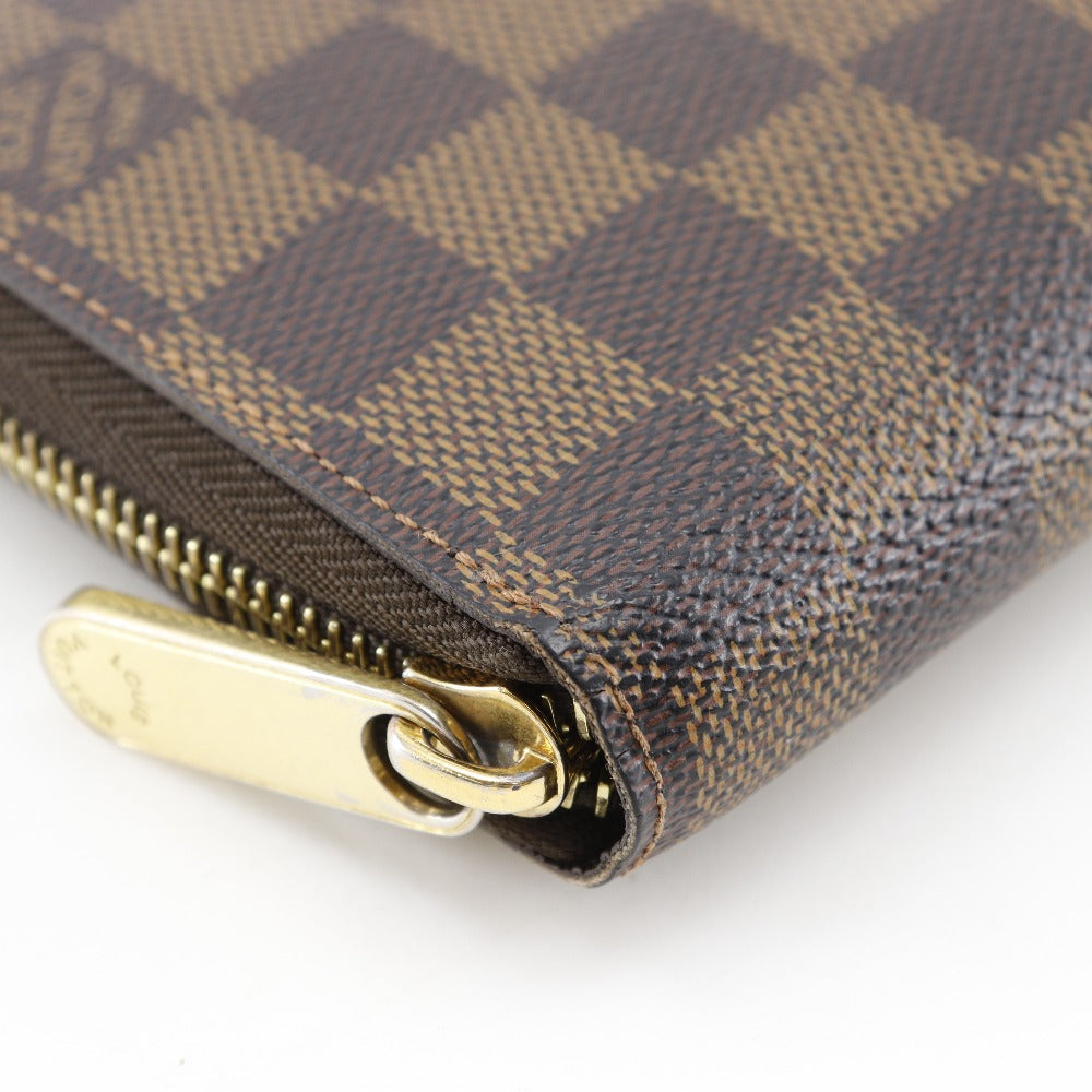 LOUIS VUITTON Long Wallet Purse N60015 Damier canvas Brown Zippy wallet mens(Unisex) Used Authentic