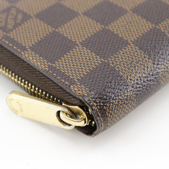 LOUIS VUITTON Long Wallet Purse N60015 Damier canvas Brown Zippy wallet mens(Unisex) Used Authentic