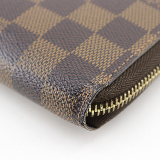 LOUIS VUITTON Long Wallet Purse N60015 Damier canvas Brown Zippy wallet mens(Unisex) Used Authentic