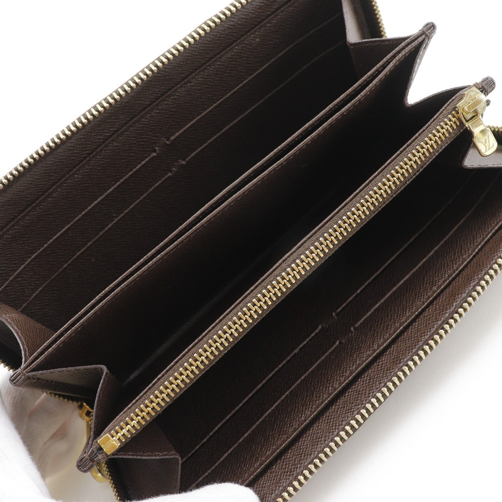 LOUIS VUITTON Long Wallet Purse N60015 Damier canvas Brown Zippy wallet mens(Unisex) Used Authentic