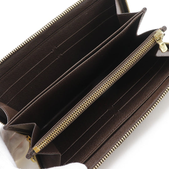 LOUIS VUITTON Long Wallet Purse N60015 Damier canvas Brown Zippy wallet mens(Unisex) Used Authentic