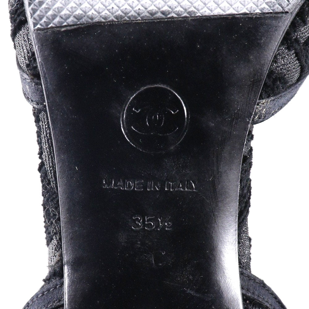 CHANEL Sandals Satin black Ankle strap Camelia Women 35 1/2 Used Authentic