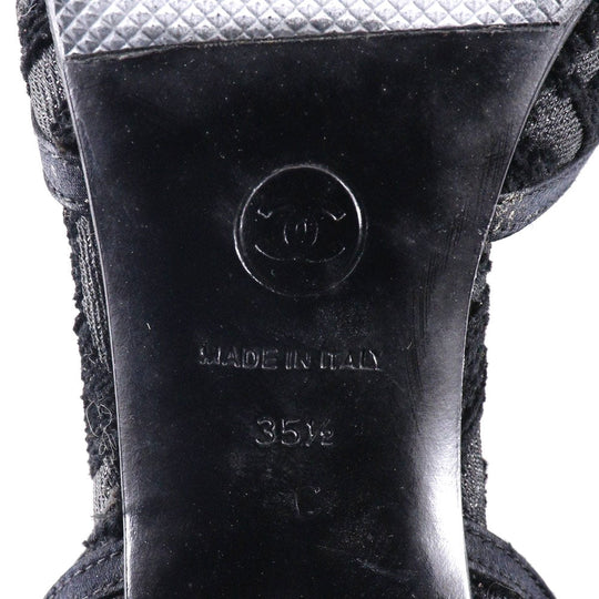 CHANEL Sandals Satin black Ankle strap Camelia Women 35 1/2 Used Authentic