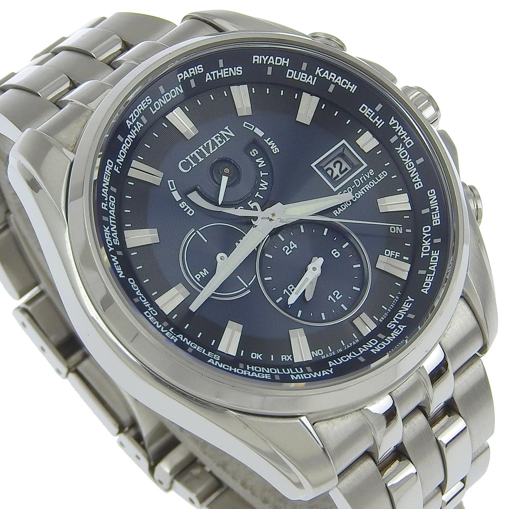 CITIZEN Watches Solar Powered Radio Watch H820-T021697 Stainless Steel Navy Limited Edition Eco Drive Navy dial mens Used Authentic
