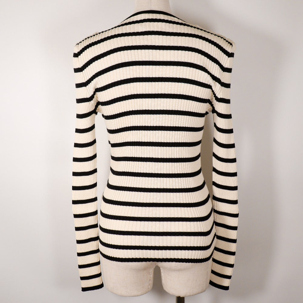 CHANEL sweater P10238V00445 cotton White / black 98P border COCO Mark Women 44 Used Authentic