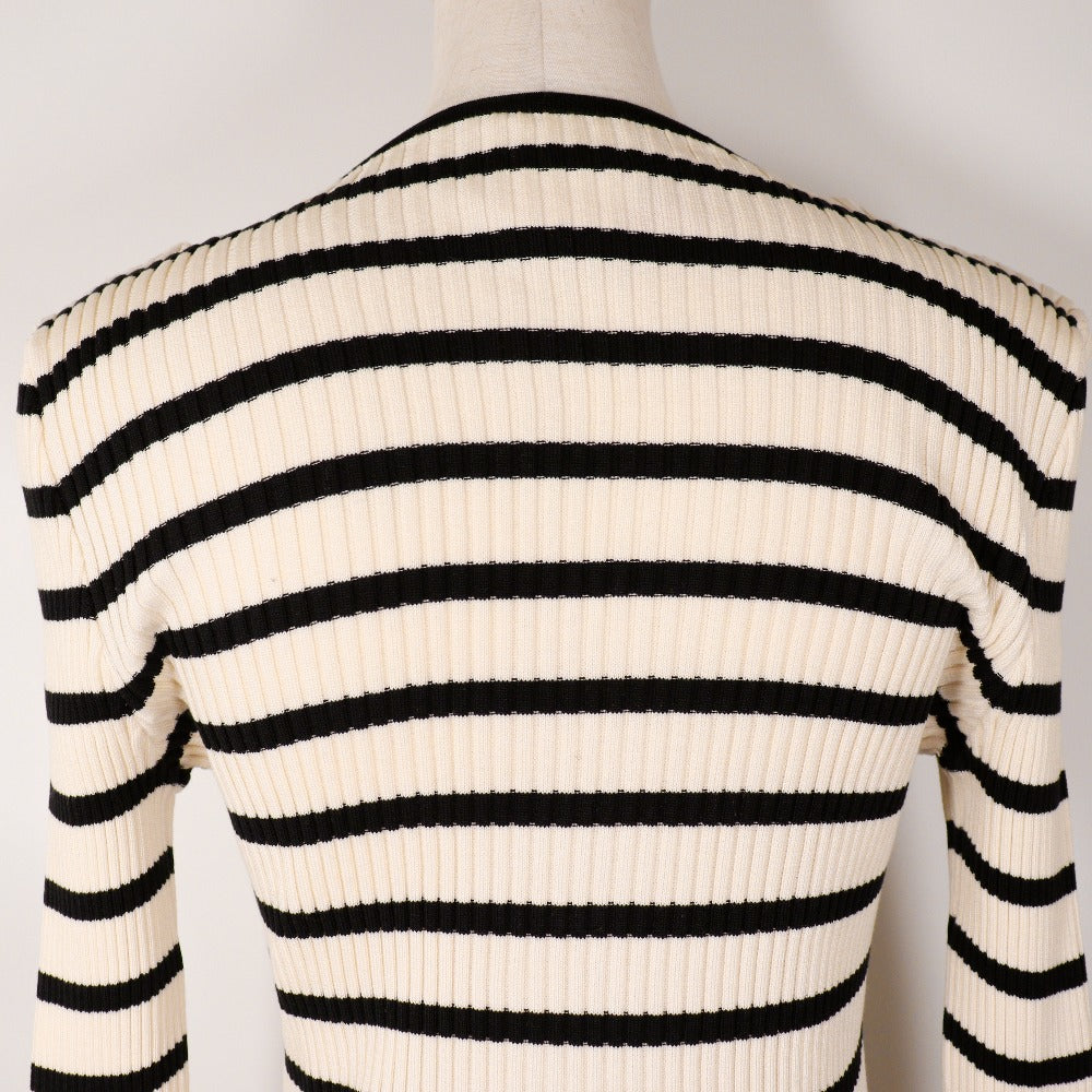CHANEL sweater P10238V00445 cotton White / black 98P border COCO Mark Women 44 Used Authentic