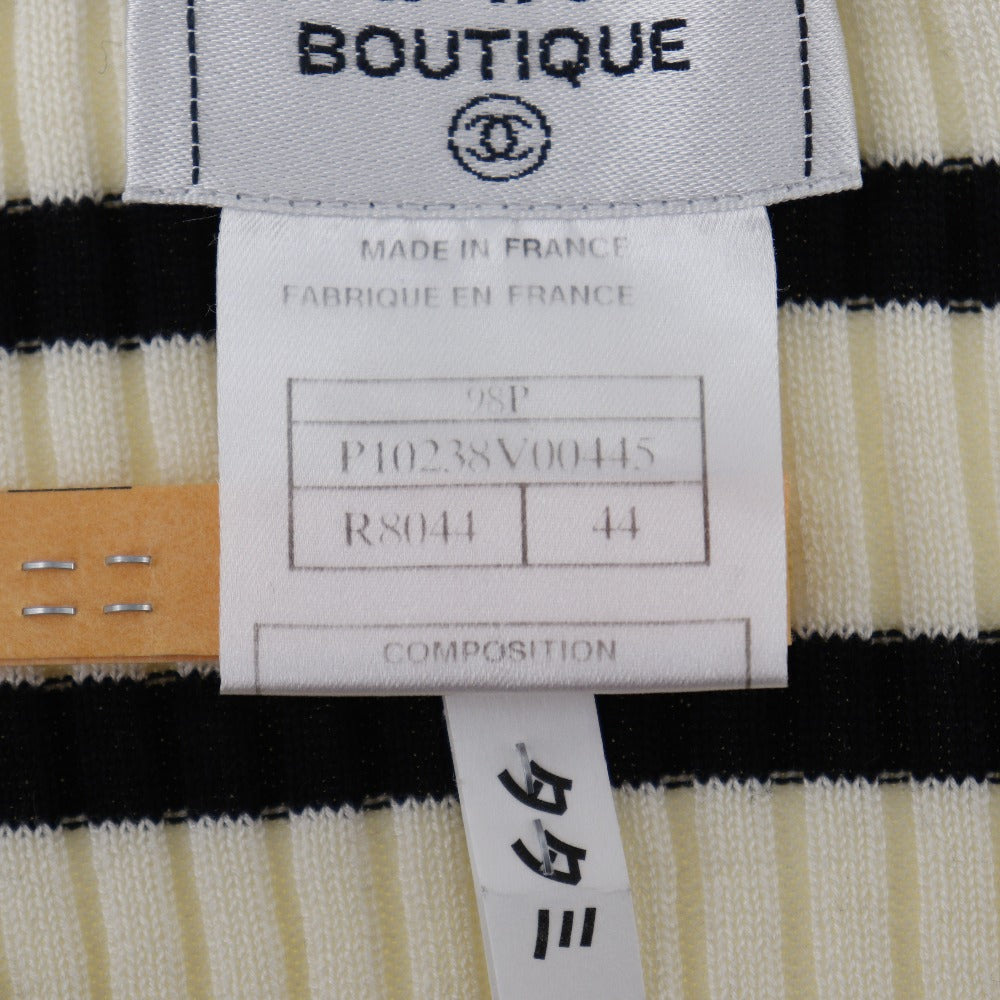CHANEL sweater P10238V00445 cotton White / black 98P border COCO Mark Women 44 Used Authentic