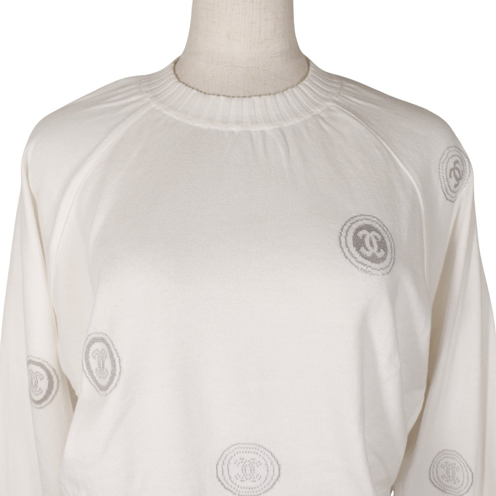 CHANEL sweater P17664V00938 cotton White 01P COCO Mark Women 42 Used Authentic