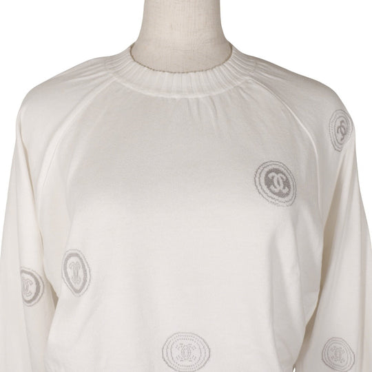 CHANEL sweater P17664V00938 cotton White 01P COCO Mark Women 42 Used Authentic