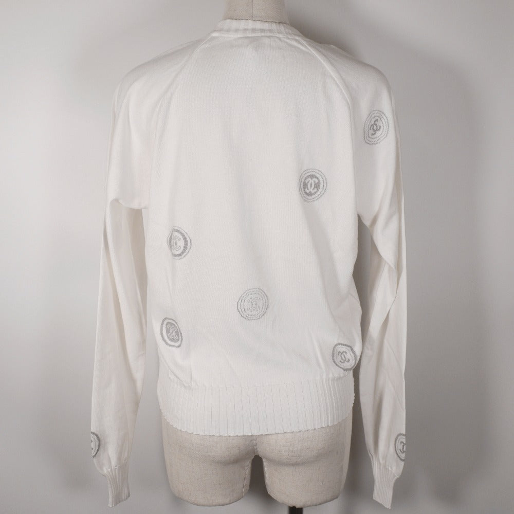 CHANEL sweater P17664V00938 cotton White 01P COCO Mark Women 42 Used Authentic