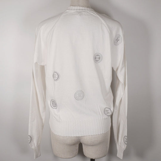 CHANEL sweater P17664V00938 cotton White 01P COCO Mark Women 42 Used Authentic