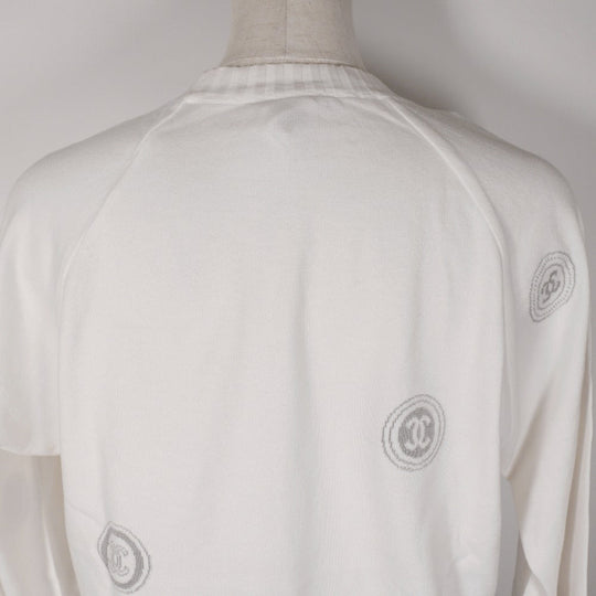 CHANEL sweater P17664V00938 cotton White 01P COCO Mark Women 42 Used Authentic