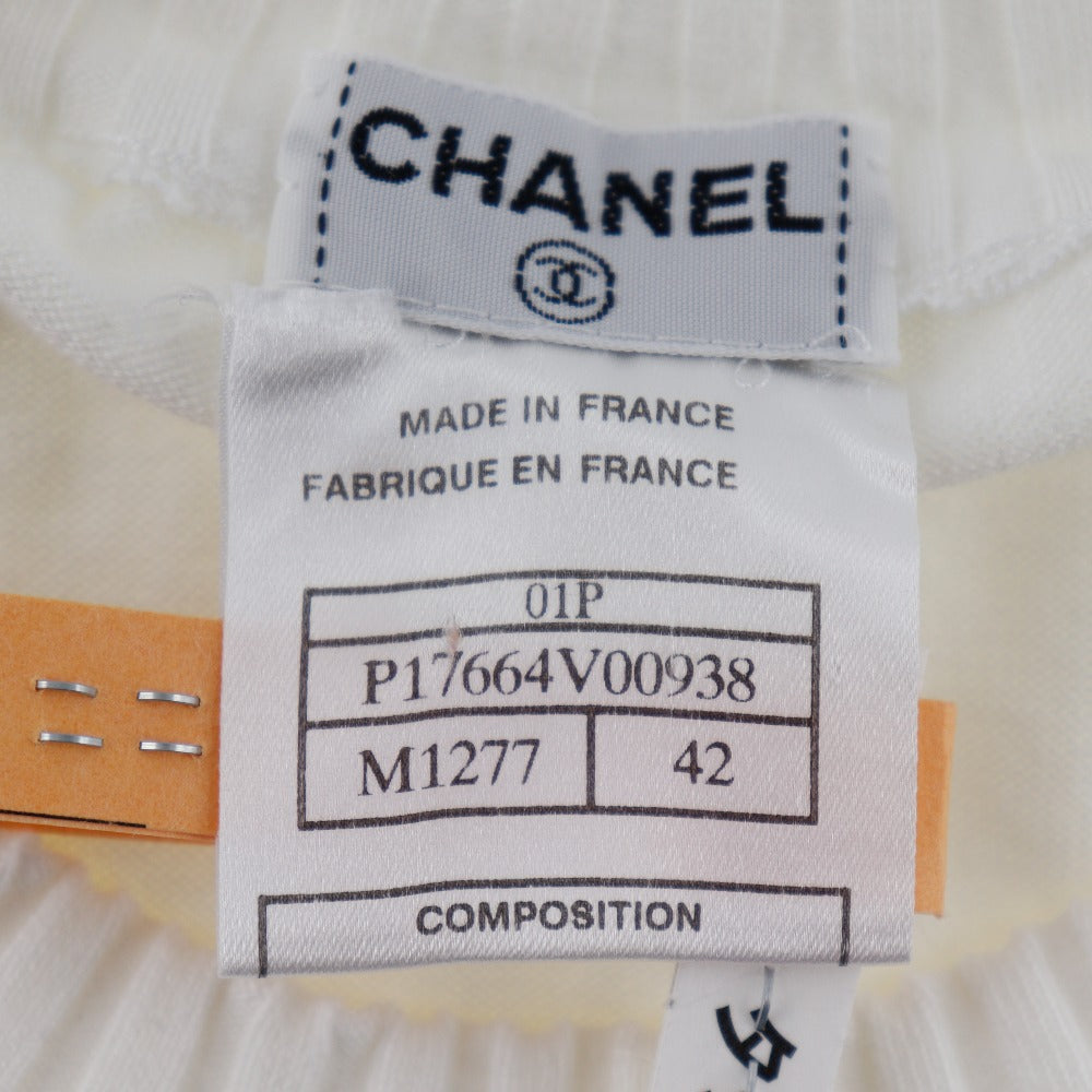 CHANEL sweater P17664V00938 cotton White 01P COCO Mark Women 42 Used Authentic