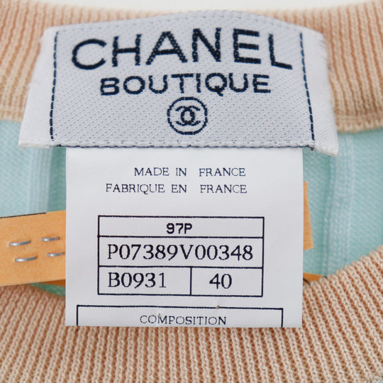 CHANEL cardigan P07389V00348 cotton Two-tone color (light blue) piping ensemble 40