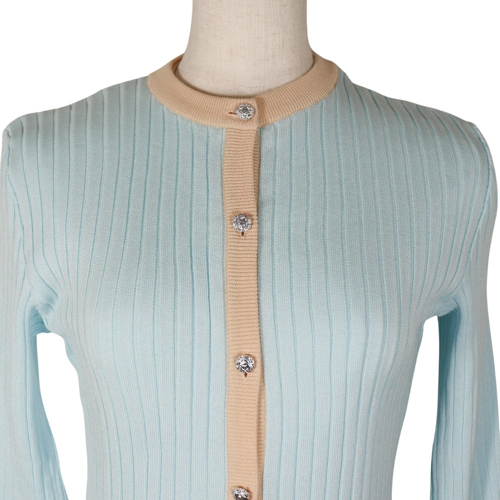 CHANEL cardigan P07389V00348 cotton Two-tone color (light blue) piping ensemble 40