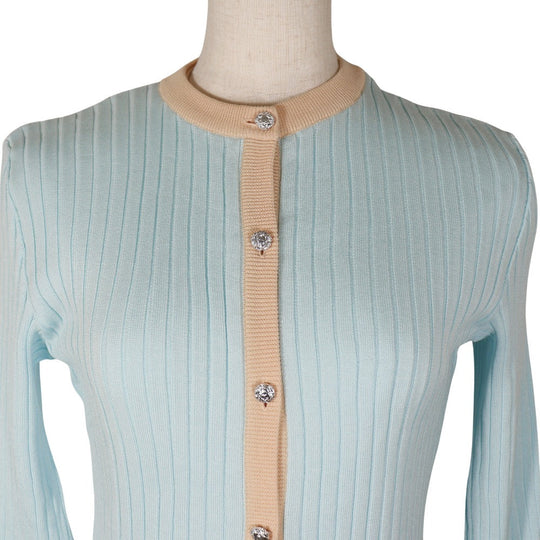 CHANEL cardigan P07389V00348 cotton Two-tone color (light blue) piping ensemble 40