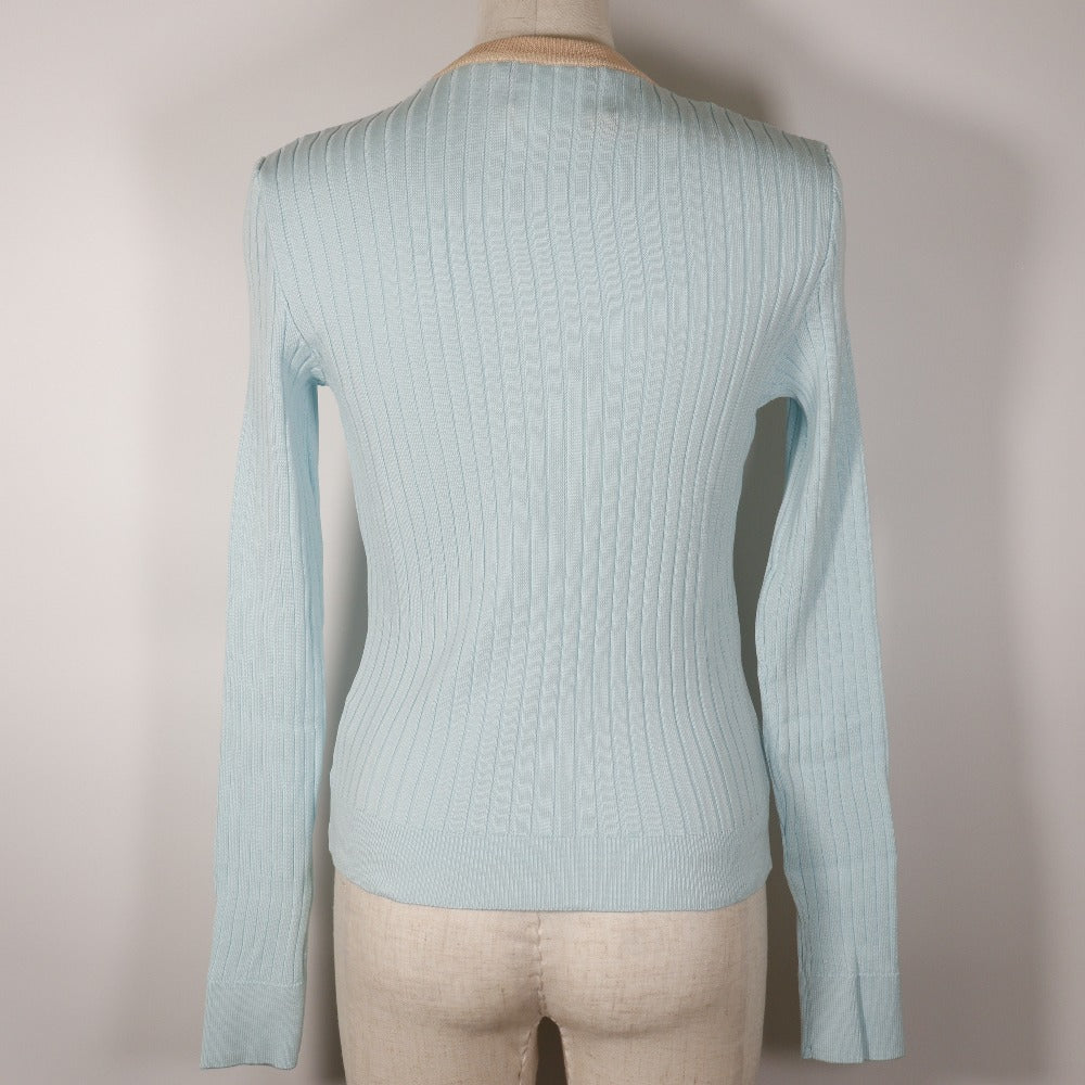 CHANEL cardigan P07389V00348 cotton Two-tone color (light blue) piping ensemble 40