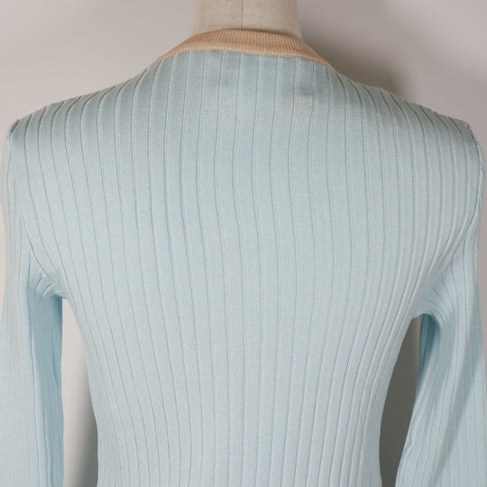 CHANEL cardigan P07389V00348 cotton Two-tone color (light blue) piping ensemble 40
