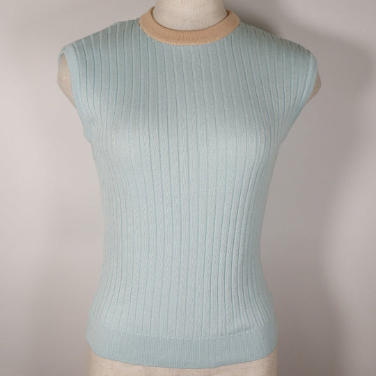 CHANEL cardigan P07389V00348 cotton Two-tone color (light blue) piping ensemble 40