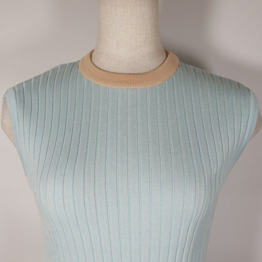 CHANEL cardigan P07389V00348 cotton Two-tone color (light blue) piping ensemble 40
