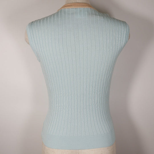 CHANEL cardigan P07389V00348 cotton Two-tone color (light blue) piping ensemble 40