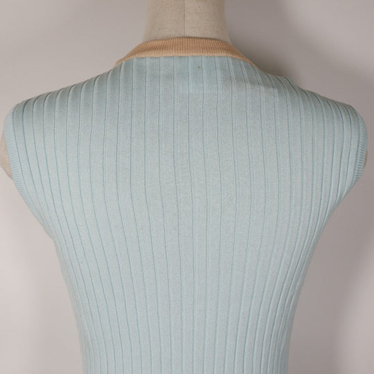CHANEL cardigan P07389V00348 cotton Two-tone color (light blue) piping ensemble 40