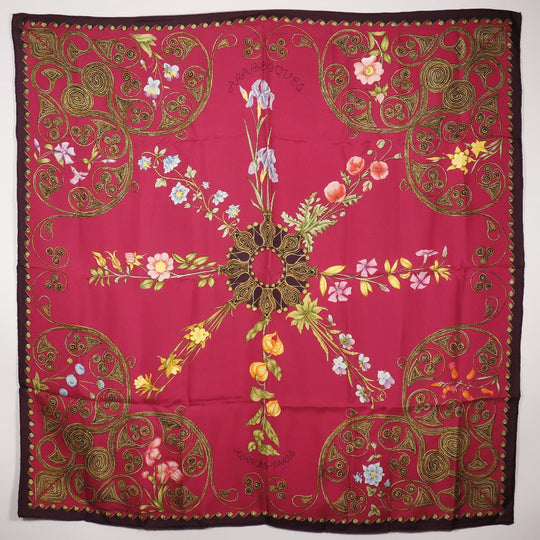 HERMES scarf silk Red ARABESQUES arabesque Carre90 Women Used Authentic
