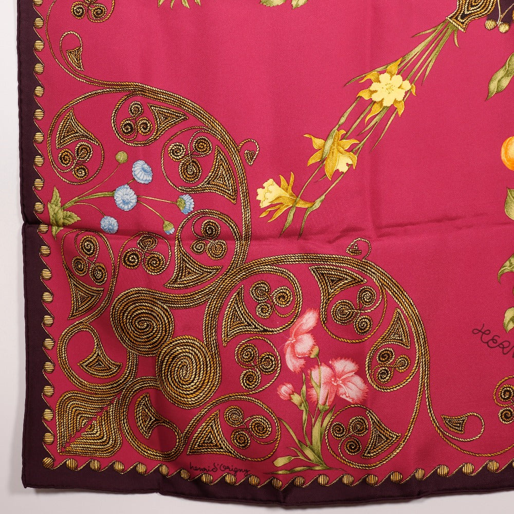 HERMES scarf silk Red ARABESQUES arabesque Carre90 Women Used Authentic