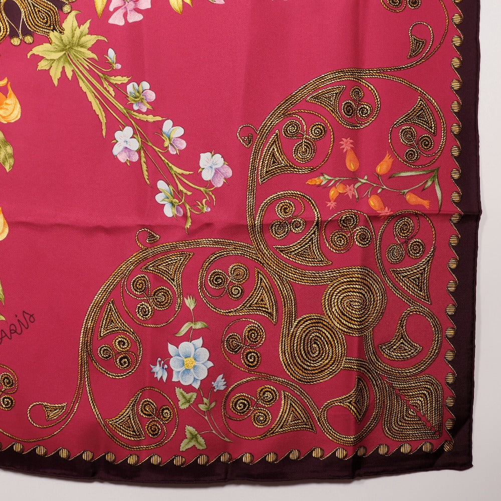 HERMES scarf silk Red ARABESQUES arabesque Carre90 Women Used Authentic