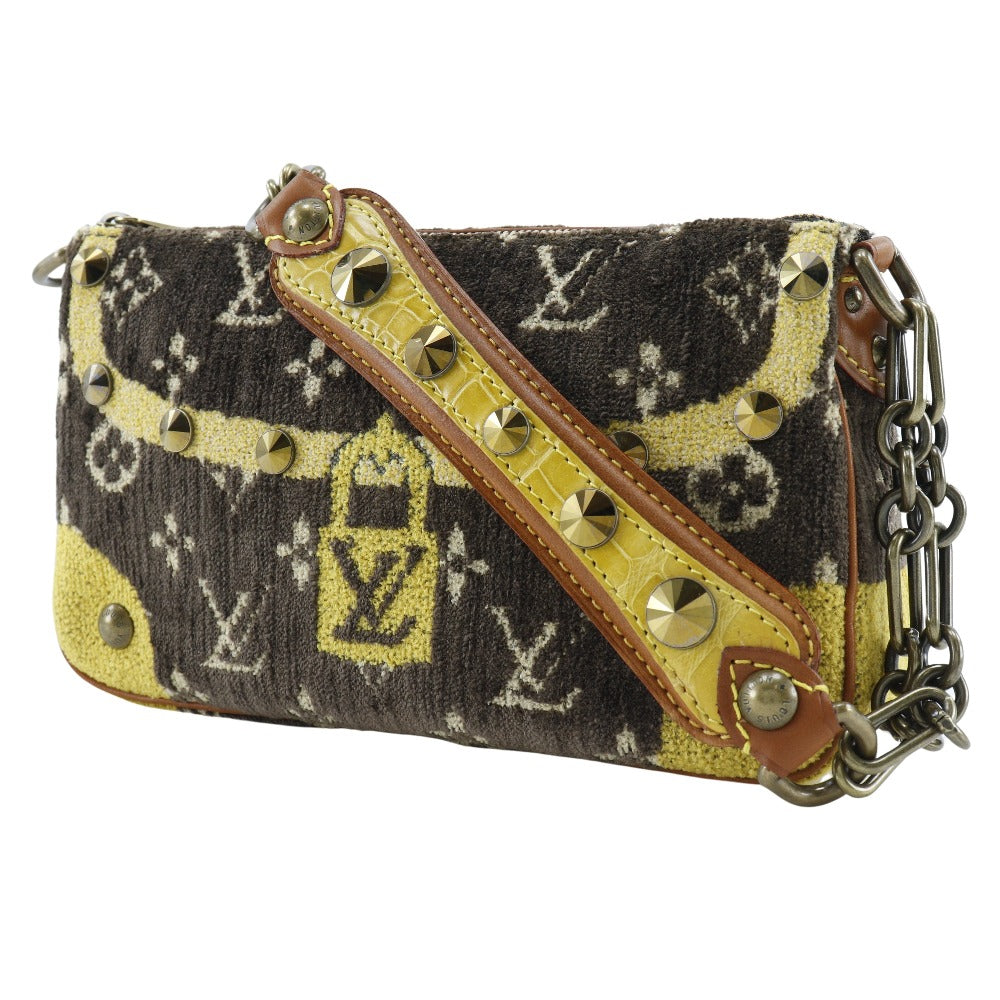 LOUIS VUITTON Shoulder Bag M92710 Velvet, Leather Brown Accessory pouch Studs Trompe l'oeil Pochette Accessory Women Used Authentic