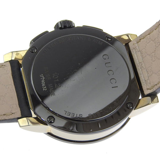 GUCCI Watches Quartz 101.2 Stainless Steel , Embossed Leather black G Chrono black dial mens Used Authentic