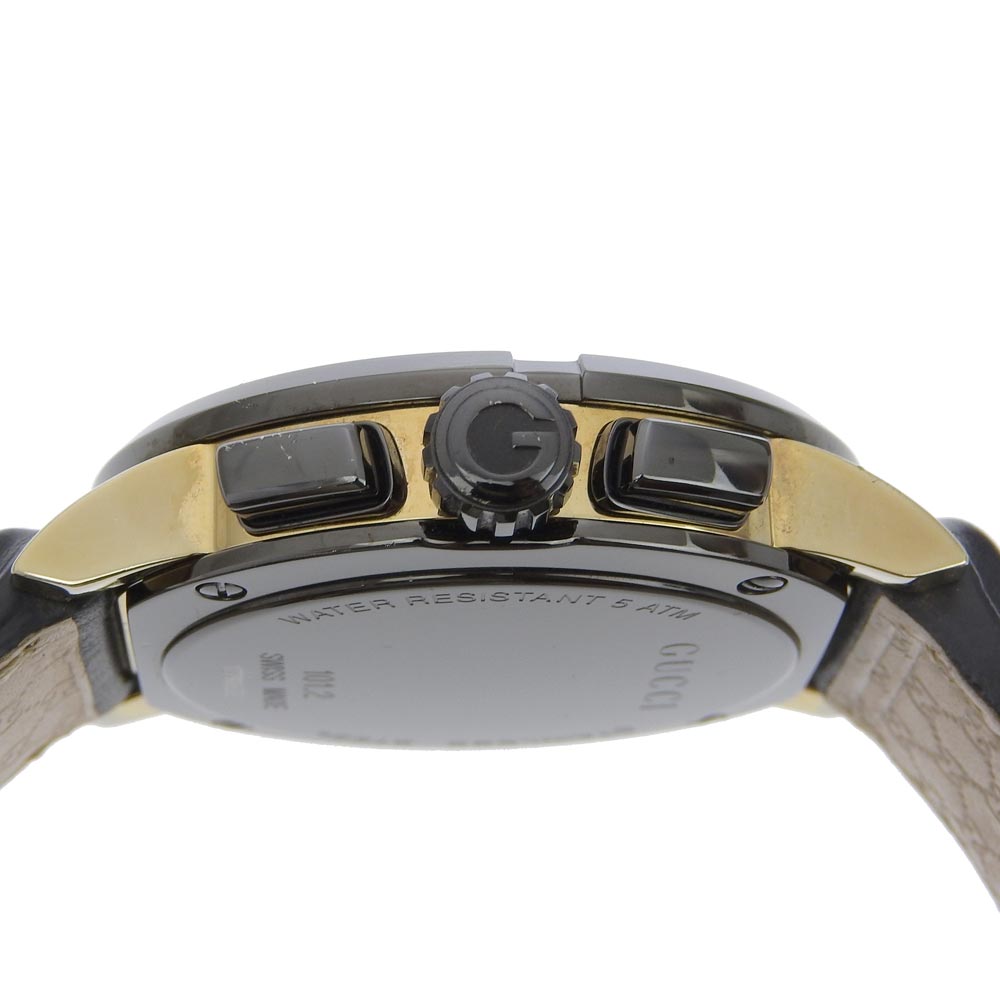 GUCCI Watches Quartz 101.2 Stainless Steel , Embossed Leather black G Chrono black dial mens Used Authentic