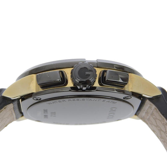 GUCCI Watches Quartz 101.2 Stainless Steel , Embossed Leather black G Chrono black dial mens Used Authentic