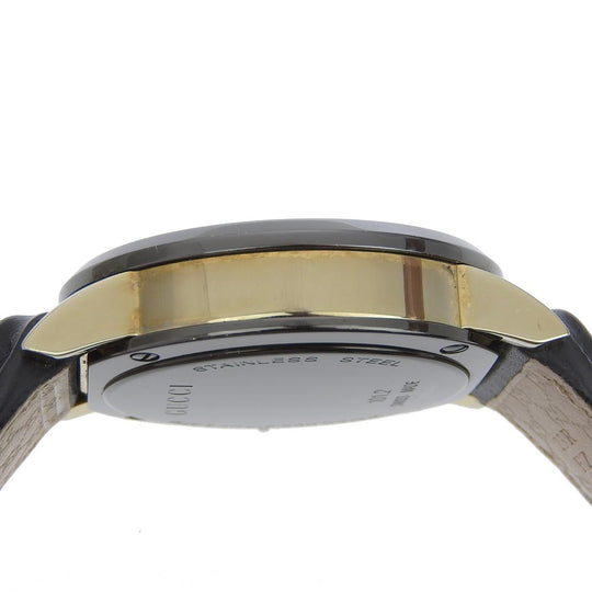 GUCCI Watches Quartz 101.2 Stainless Steel , Embossed Leather black G Chrono black dial mens Used Authentic
