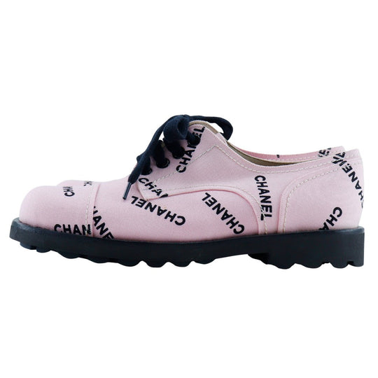 CHANEL sneakers A05136 canvas Pink / black 95P Logo print Women 36 1/2 Used Authentic