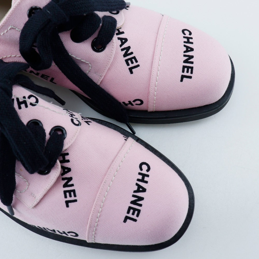 CHANEL sneakers A05136 canvas Pink / black 95P Logo print Women 36 1/2 Used Authentic