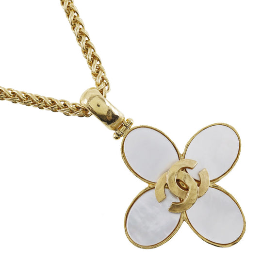 CHANEL Necklace Plated Gold, Shell gold vintage flour COCO Mark Women Used Authentic