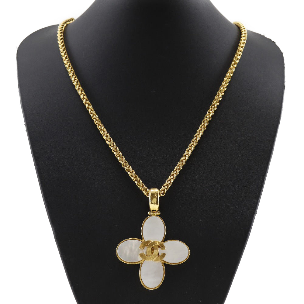 CHANEL Necklace Plated Gold, Shell gold vintage flour COCO Mark Women Used Authentic