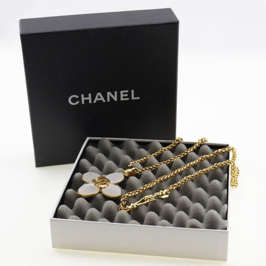 CHANEL Necklace Plated Gold, Shell gold vintage flour COCO Mark Women Used Authentic