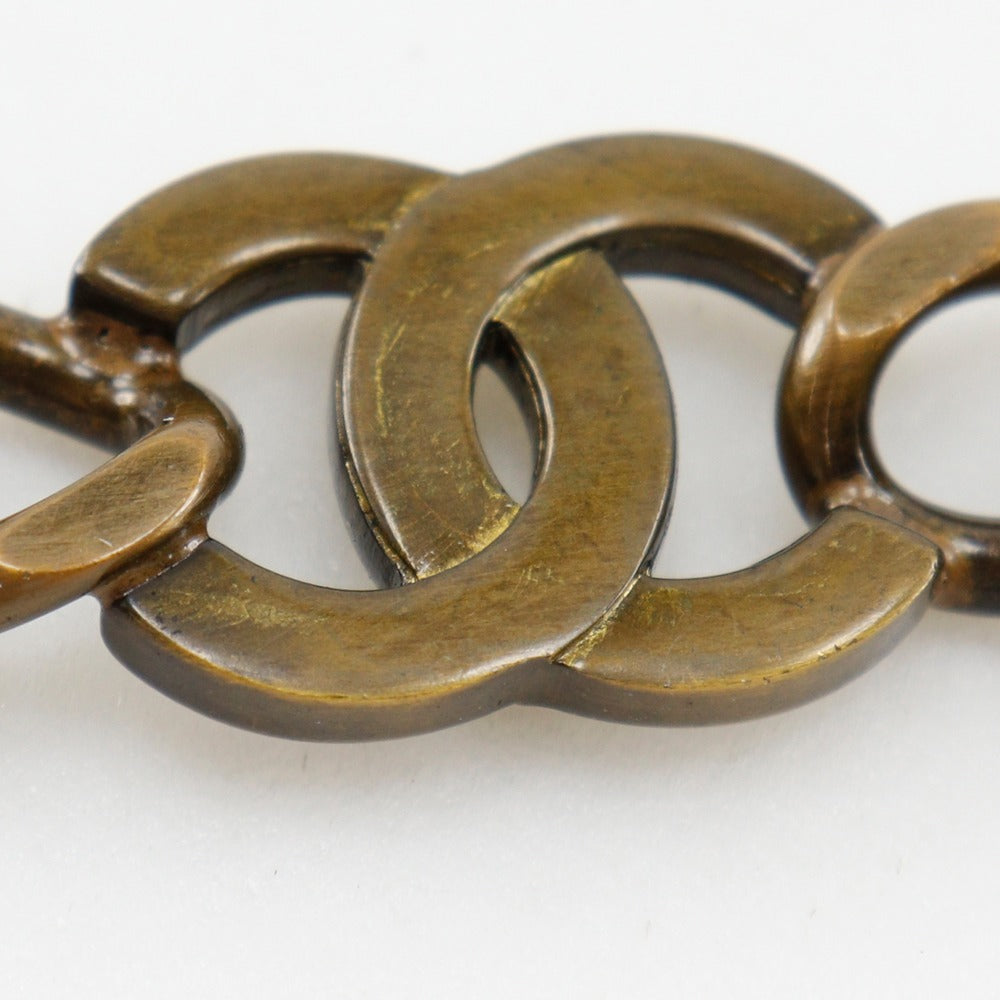 CHANEL belt A07928Y02269 Plated Gold, Suede Brown COCO Mark Vintage processing Chain belt Women Used Authentic
