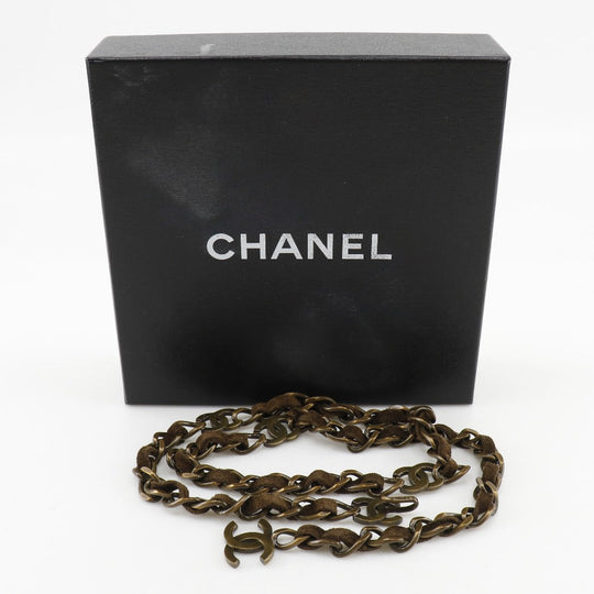 CHANEL belt A07928Y02269 Plated Gold, Suede Brown COCO Mark Vintage processing Chain belt Women Used Authentic
