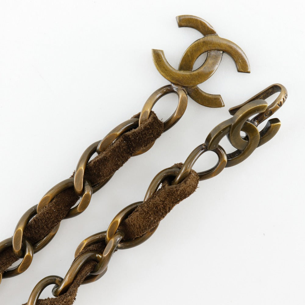 CHANEL belt A07928Y02269 Plated Gold, Suede Brown COCO Mark Vintage processing Chain belt Women Used Authentic