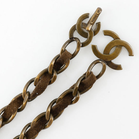 CHANEL belt A07928Y02269 Plated Gold, Suede Brown COCO Mark Vintage processing Chain belt Women Used Authentic